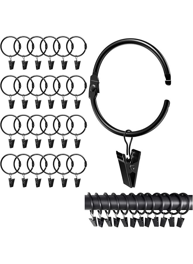 40 Pack Openable Curtain Hanging Rings with Clips, 1.5 Inch Inside Diameter Rustproof Hanging Rings, Curtain Rod Clips Hooks Hanging Rings for Heavy Duty Vintage Decorative Curtains, Black