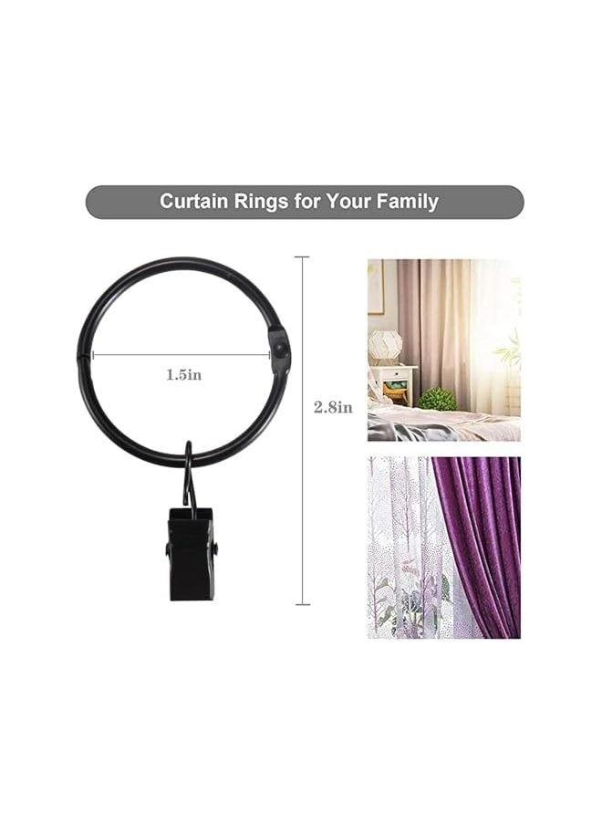40 Pack Openable Curtain Hanging Rings with Clips, 1.5 Inch Inside Diameter Rustproof Hanging Rings, Curtain Rod Clips Hooks Hanging Rings for Heavy Duty Vintage Decorative Curtains, Black