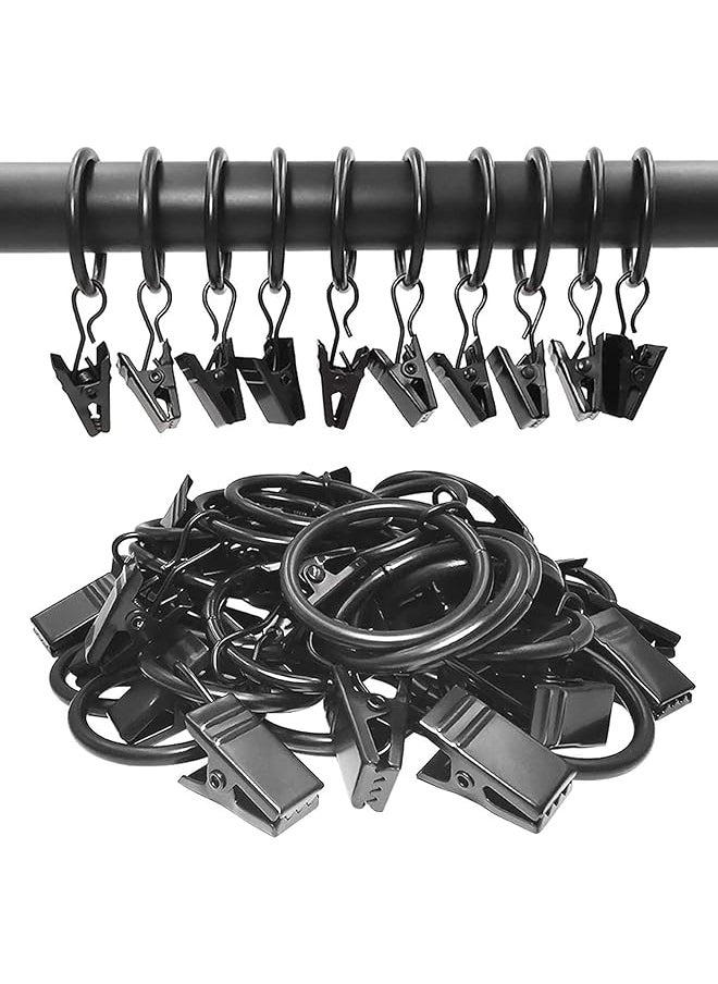 40 PCS Metal Curtain Rings with Clips, Curtain Hangers Clips, Drapery Clips with Rings, Fits Diameter 32mm/ 1.26 Inch Curtain Rod, Vintage Black
