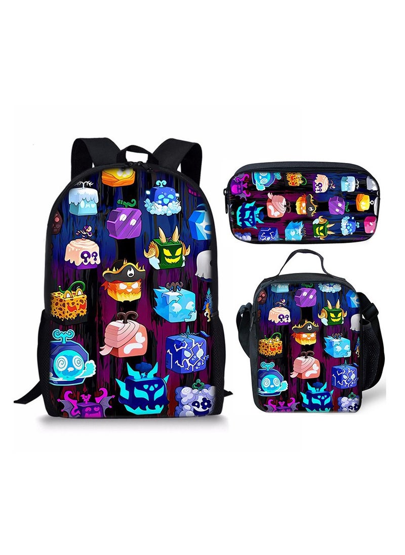 ROBLOX blox Fruits Primary School Student Backpack Cartoon Schoolbag Children's Backpack 29*42*16CM + Lunch Bag 19*23*6CM + Pencil Case 24*11*7CM Three-piece Set