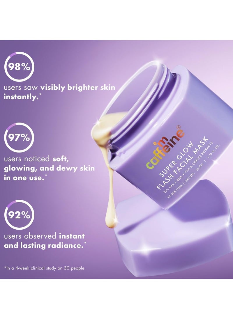 Super Glow Flash Facial 25% AHA+BHA+PHA Face Mask | 5 Mins Glow Face Pack | Instant Brightening | Unclogs Pores, Removes Blackhead & Dead Skin | Tan Removal | Color Changing Mask - 50gm