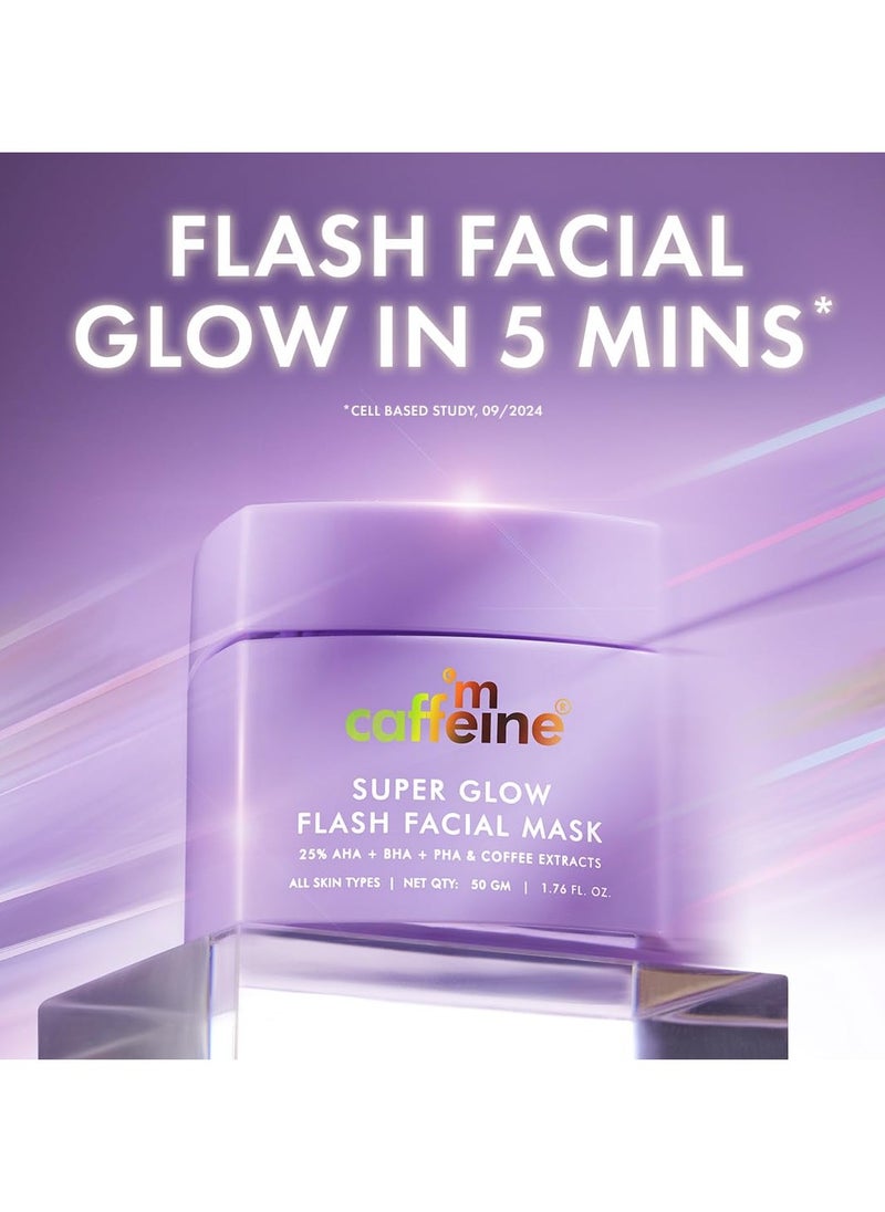 Super Glow Flash Facial 25% AHA+BHA+PHA Face Mask | 5 Mins Glow Face Pack | Instant Brightening | Unclogs Pores, Removes Blackhead & Dead Skin | Tan Removal | Color Changing Mask - 50gm