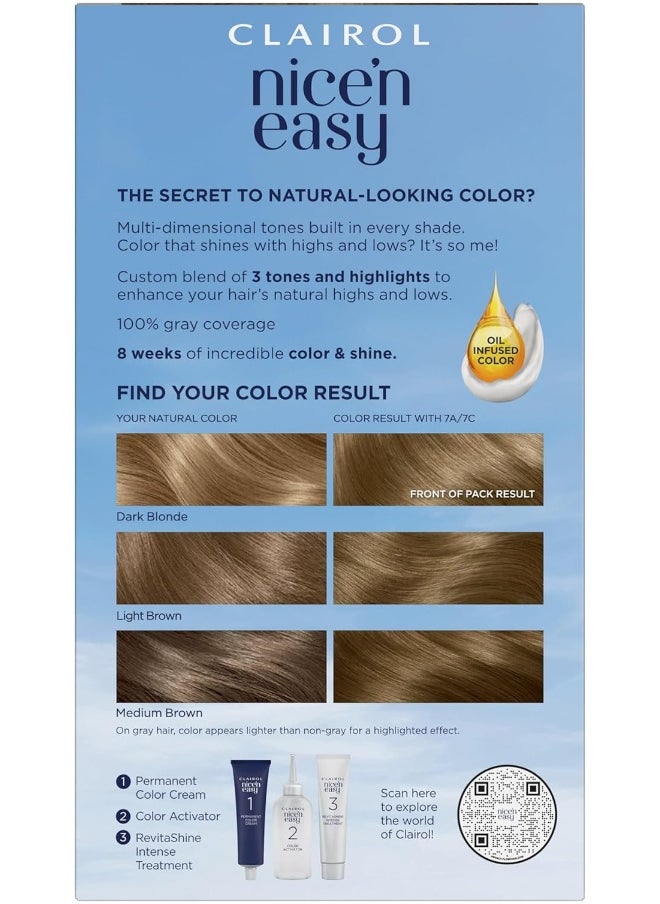 Nice'N Easy Permanent Hair Dye, 7C Dark Cool Blonde Hair Color, Pack Of 1