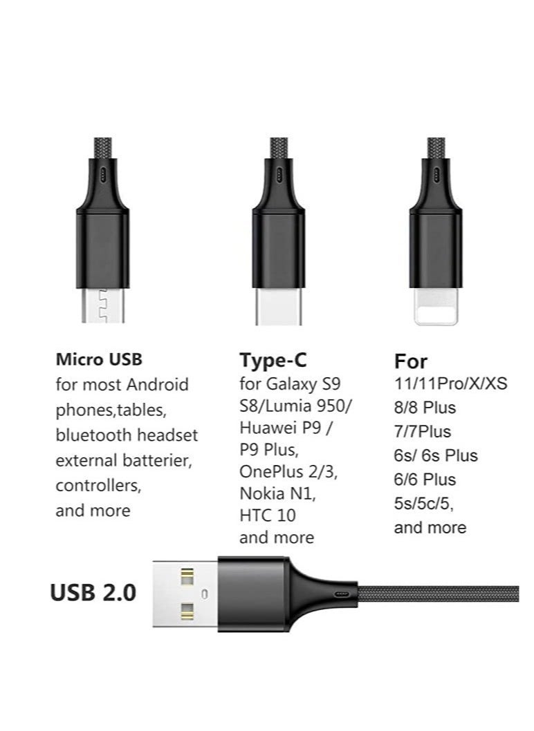 Multi Charging Cable 4Ft 3 in 1 with USB Type C Cable Compatible with Galaxy S10 S9 Plus Note9 Z OnePlus 8T,Micro Cable for Galaxy S7 Edge S6,Nexus,Xbox,PS4 USB Chargers(BLACK)