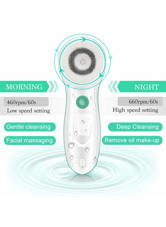 Facial Cleansing Brush, TOUCHBeauty Face Scrubber Electric with Case, 3 Spin Brushes for Deep Cleansing, Gentle Exfoliating, Dual-Speed, Waterproof AS-0759A（Green）