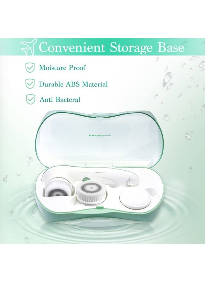 Facial Cleansing Brush, TOUCHBeauty Face Scrubber Electric with Case, 3 Spin Brushes for Deep Cleansing, Gentle Exfoliating, Dual-Speed, Waterproof AS-0759A（Green）