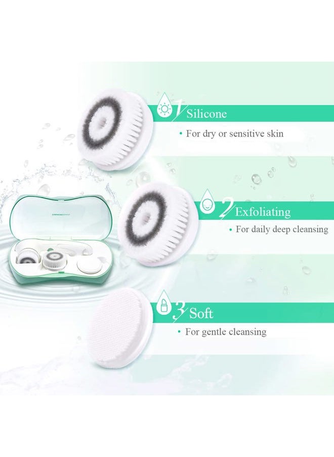 Facial Cleansing Brush, TOUCHBeauty Face Scrubber Electric with Case, 3 Spin Brushes for Deep Cleansing, Gentle Exfoliating, Dual-Speed, Waterproof AS-0759A（Green）