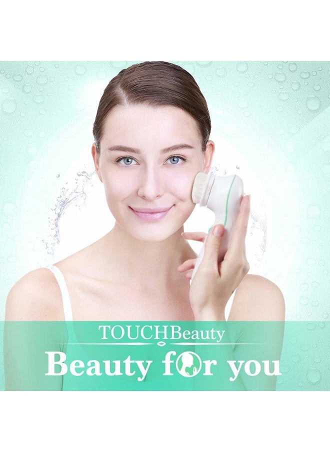Facial Cleansing Brush, TOUCHBeauty Face Scrubber Electric with Case, 3 Spin Brushes for Deep Cleansing, Gentle Exfoliating, Dual-Speed, Waterproof AS-0759A（Green）