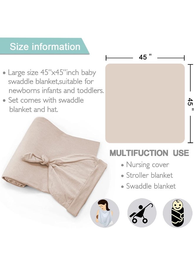 OWLOWLA Swaddle Blanket and Hat Set Newborn Swaddle Wrap Baby Receiving Blanket for Baby Boys Girls