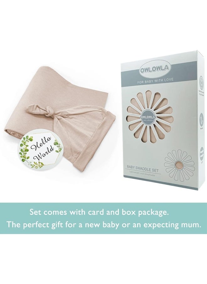 OWLOWLA Swaddle Blanket and Hat Set Newborn Swaddle Wrap Baby Receiving Blanket for Baby Boys Girls