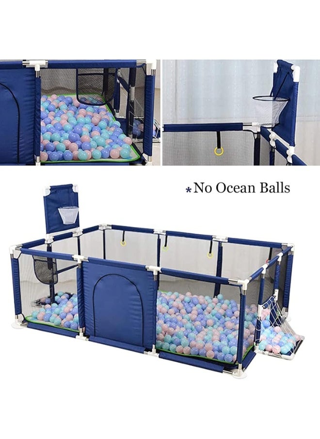 Kids Play Fence with Basketball Hoop & Ring Toss – Extra Long Safety Playpen for Toddlers & Babies, Indoor Outdoor Activity Center, Anti-Fall Game Yard with Educational Features