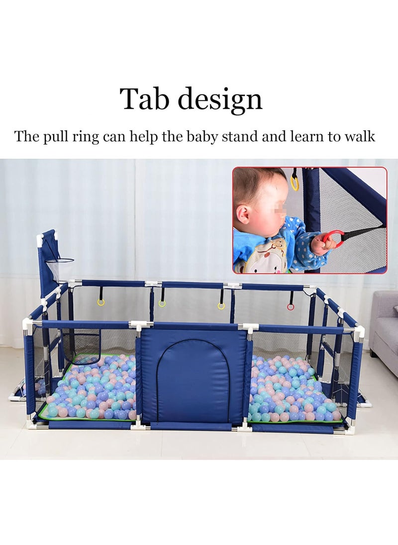Kids Play Fence with Basketball Hoop & Ring Toss – Extra Long Safety Playpen for Toddlers & Babies, Indoor Outdoor Activity Center, Anti-Fall Game Yard with Educational Features