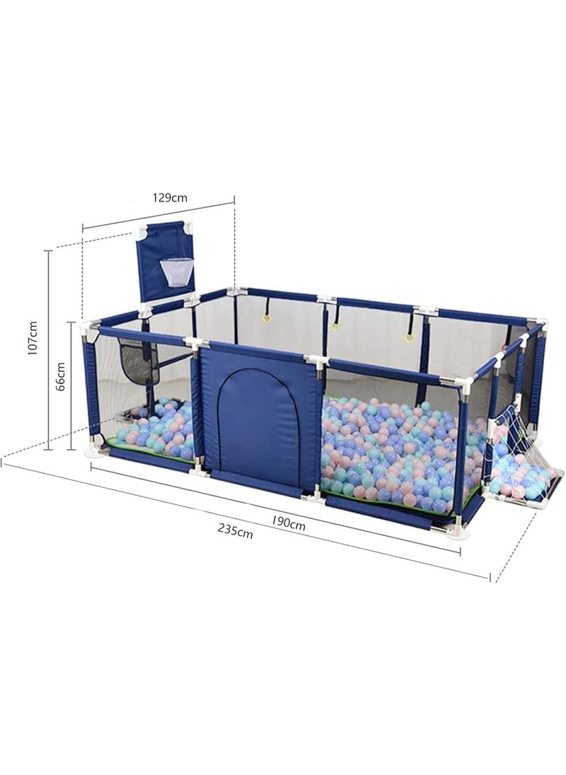 Kids Play Fence with Basketball Hoop & Ring Toss – Extra Long Safety Playpen for Toddlers & Babies, Indoor Outdoor Activity Center, Anti-Fall Game Yard with Educational Features
