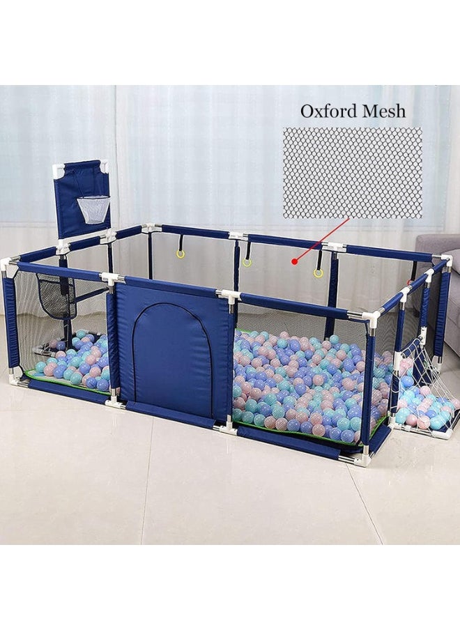 Kids Play Fence with Basketball Hoop & Ring Toss – Extra Long Safety Playpen for Toddlers & Babies, Indoor Outdoor Activity Center, Anti-Fall Game Yard with Educational Features