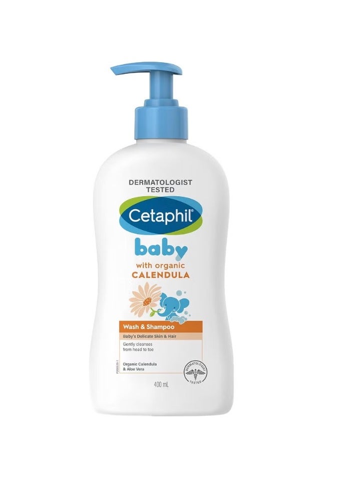 Pack Of 2 Cetaphil Baby Daily Lotion and Baby Wash and Shampoo with Natural Calendula - 400ml