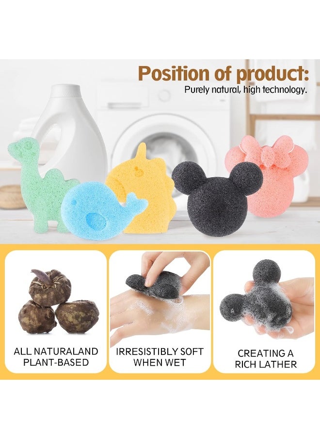KECUCO Konjac Baby Bath Sponge for Bathing, Classic Shapes Natural Bath Sponges for Infants, Toddler, Newborns, Natural and Safe Plant-Based Konjac Baby Bath Accessories, 5PCS (Set-1)