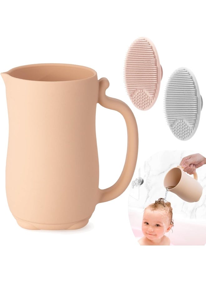 PandaEar Baby Bath Rinse Cup with Baby Cradle Cap Brush - Pink