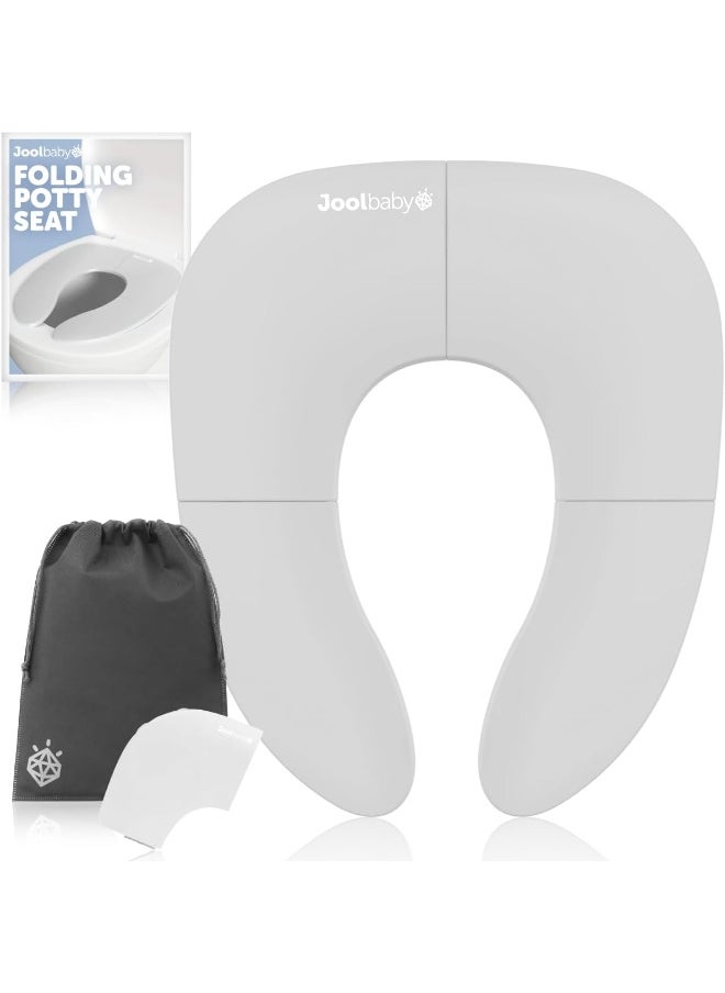 Jool Baby Folding Travel Potty Training Seat for Toddlers, Fits Round & Oval Toilets, Non-Slip Suction Cups, Includes Free Travel Bag (Gray)