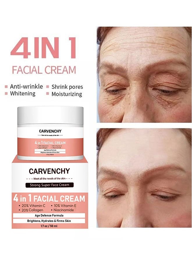 4 in 1 Facial Cream 50ml,High Moisturizing Strong Super Face Cream, Age Defense Formula Brightens, Hydrales & Firms Skin