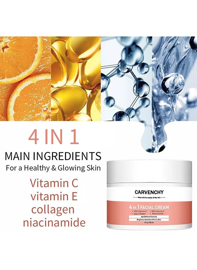 4 in 1 Facial Cream 50ml,High Moisturizing Strong Super Face Cream, Age Defense Formula Brightens, Hydrales & Firms Skin