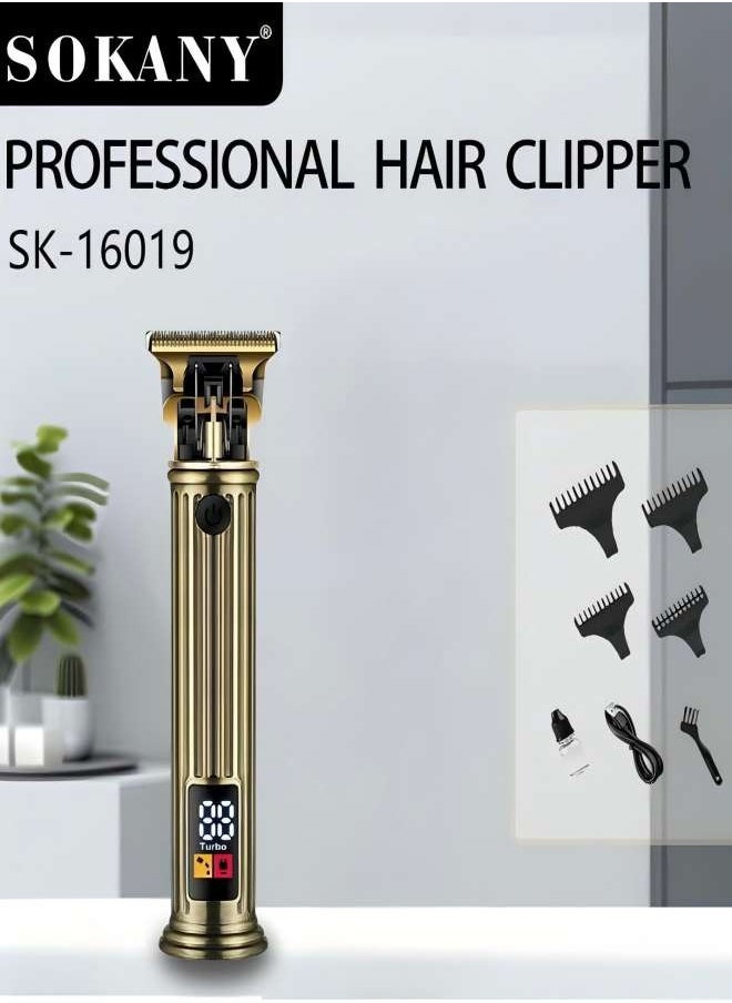 SOKANY Hair Clipper, Household Multifunctional Charging Digital Electric Push Clipper, Universal Hair Clipper For Adults And Children, Gold Color, Model SK-16019