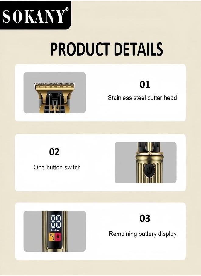 SOKANY Hair Clipper, Household Multifunctional Charging Digital Electric Push Clipper, Universal Hair Clipper For Adults And Children, Gold Color, Model SK-16019