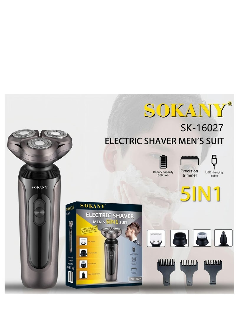 SOKANY 5-In-1 Multi Functional Rotating 3-Blade Electric Shaver USB Charging