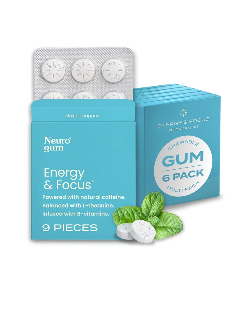 Energy Caffeine Gum (54 Pieces) - Sugar Free with L-theanine + Caffeine + Vitamin B12 & B6 - Nootropic Energy & Focus Supplement for Women & Men - Peppermint Flavor (Packaging May Vary)