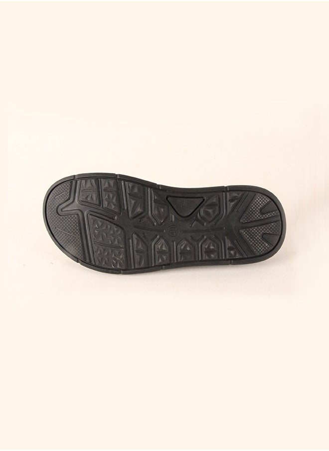 Men's 40-45 Big Size Black Leather Slide Sandals - Comfort Soft Sole For Daily Casual & Outdoor Wear