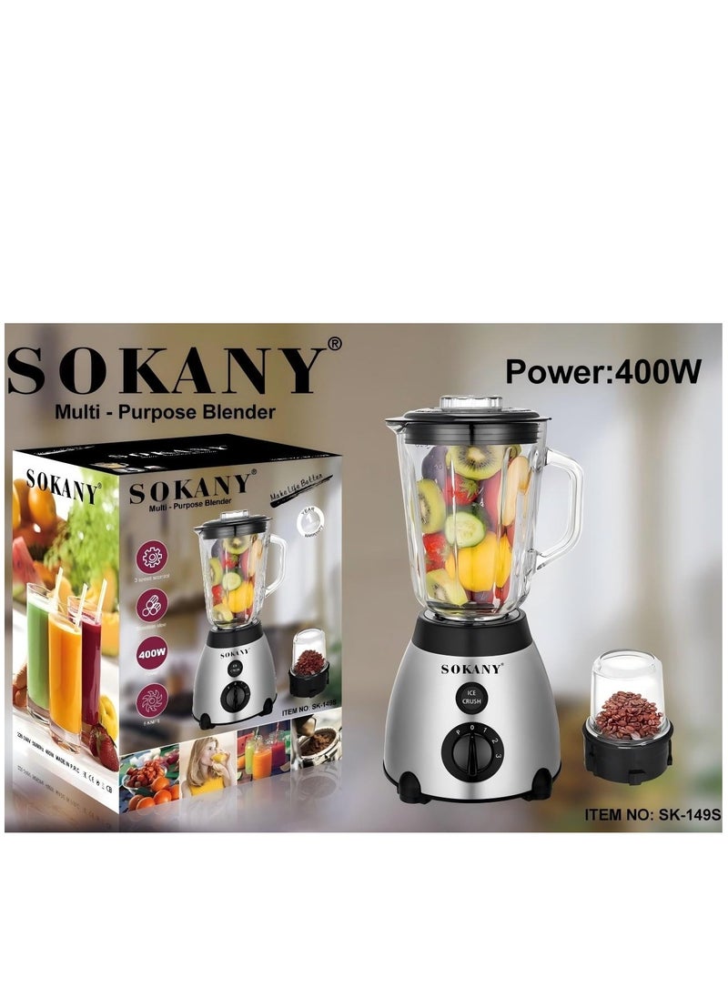 SOKANY 400W 2 - piece Multi - Purpose Blender with 1.5L Unbreakable Jar Plug: European Standard
