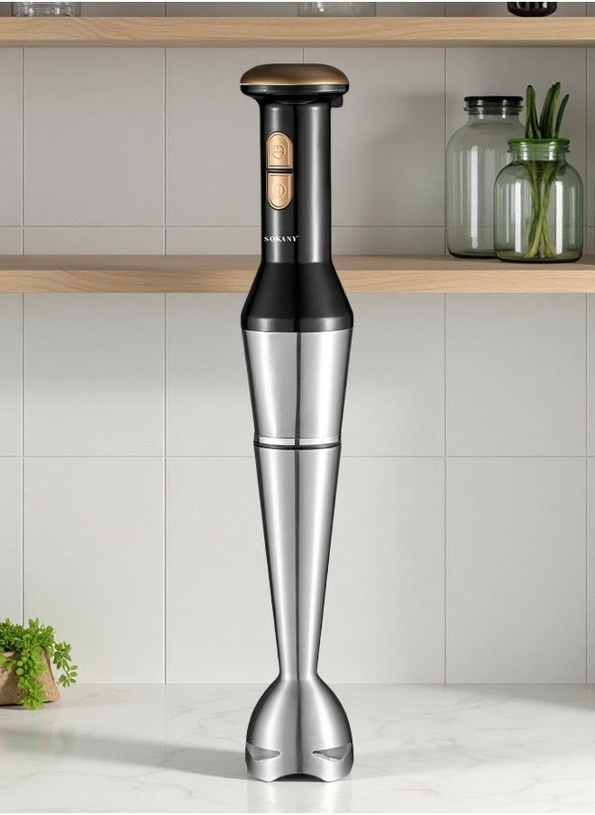 Stainless Steel Hand-Held Mixer Is Convenient For Mixing All Kinds Of Fruits And Vegetables. Simple Double Button Design Makes The Mixing Cup Intuitive And Easy To Operate. Plug: European Standard