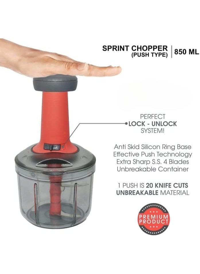 Manual Vegetable Chopper 850ml – Hand-Powered Onion, Tomato, Potato & Salad Cutter – Stainless Steel Blades, BPA-Free Food Chopper for Fast & Easy Kitchen Prep (Pack of 1)
