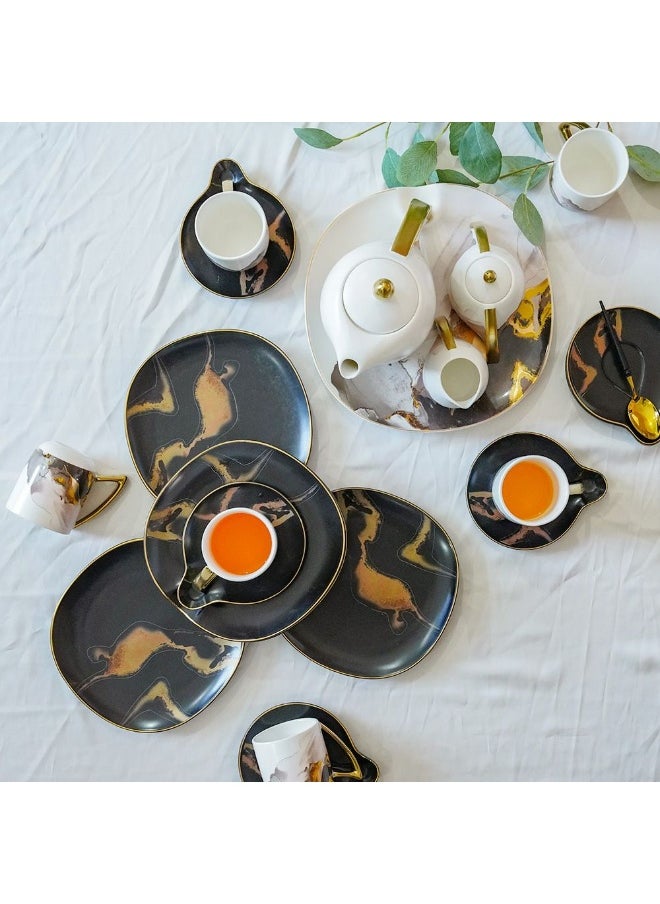 Majestic 24-Piece Porcelain Tea Set – Elegant Luxury Tea Cups & Saucers with Teapot, Sugar Bowl, Creamer – Premium Ceramic Tableware for Home & Gifting - Black/White