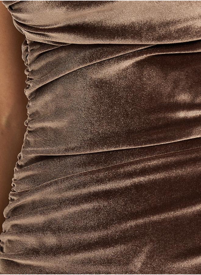 Velvet Look Off Shoulder Gathered Maxi Dress
