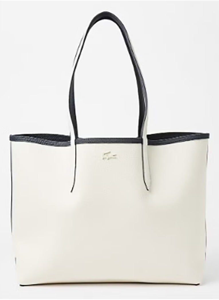 Anna's navy - and - white reversible tote bag