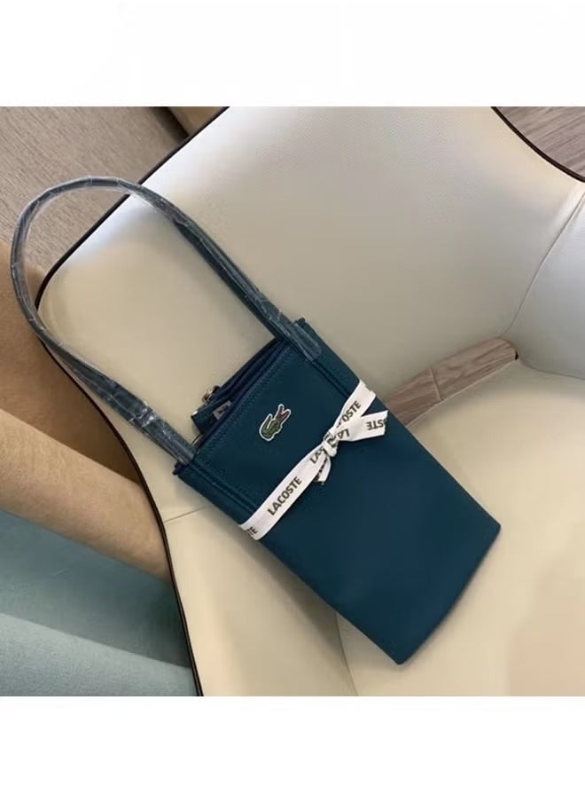 Lacoste Women's Concept Fashion Versatile Small Zipper Handbag Shoulder Bag peacock blue