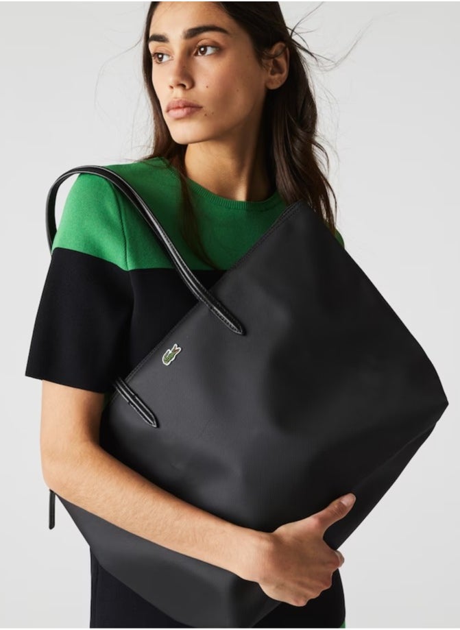 Lacoste Women's L12.12 Concept Fashion Versatile Large Capacity Large Size Zipper Handheld Shoulder Bag Tote Bag Large Black 45cm * 30cm * 12cm