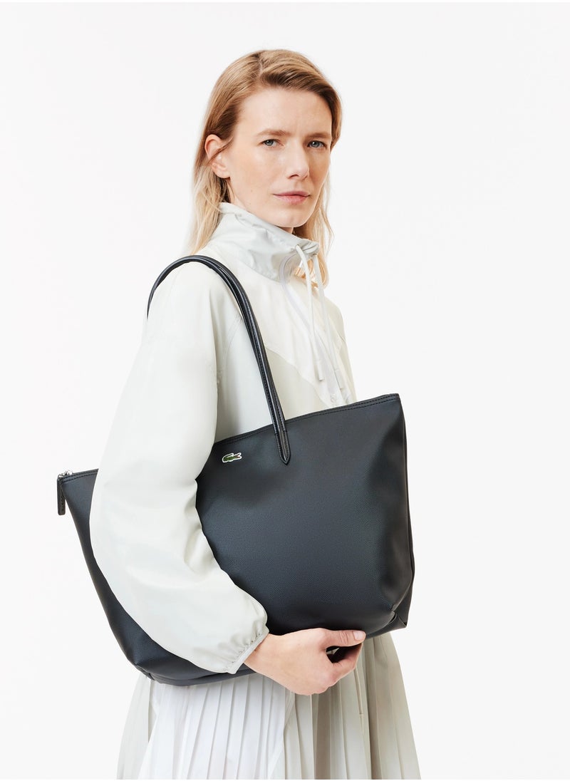 Lacoste Women's L12.12 Concept Fashion Versatile Large Capacity Large Size Zipper Handheld Shoulder Bag Tote Bag Large Black 45cm * 30cm * 12cm