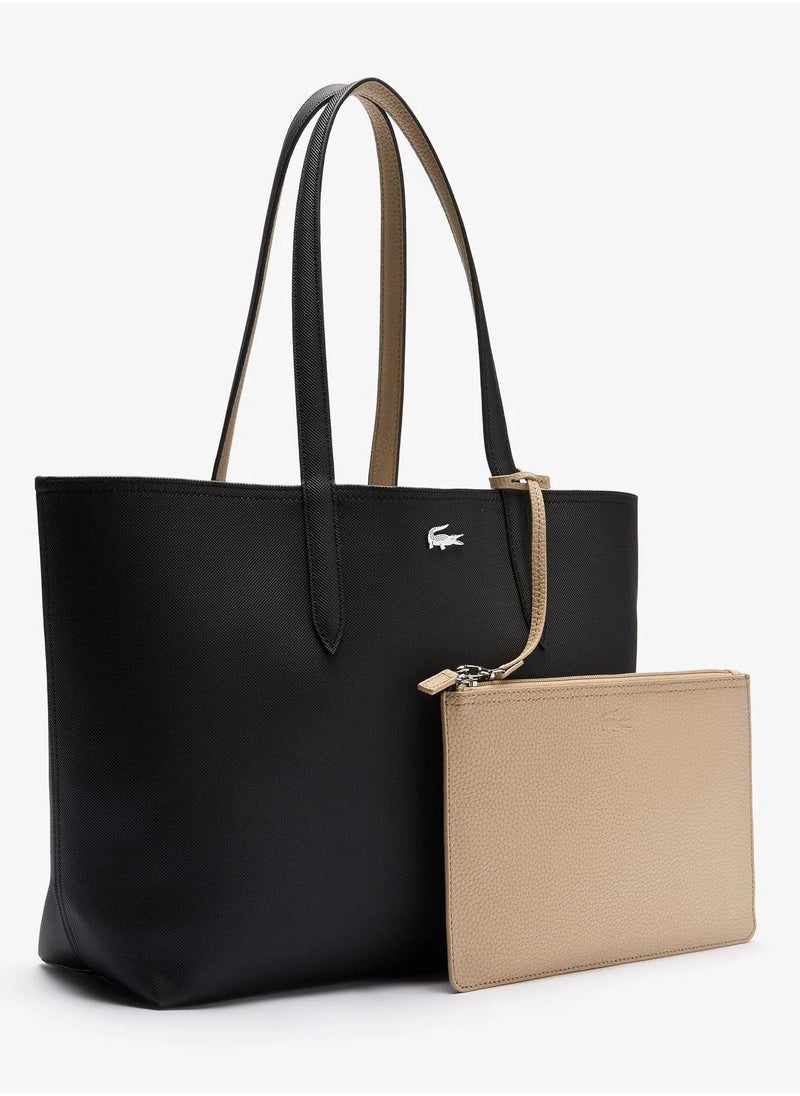 Lacoste Women's Double sided Two tone Large Capacity Handbag, Fashionable Multi functional, Black/Brown
