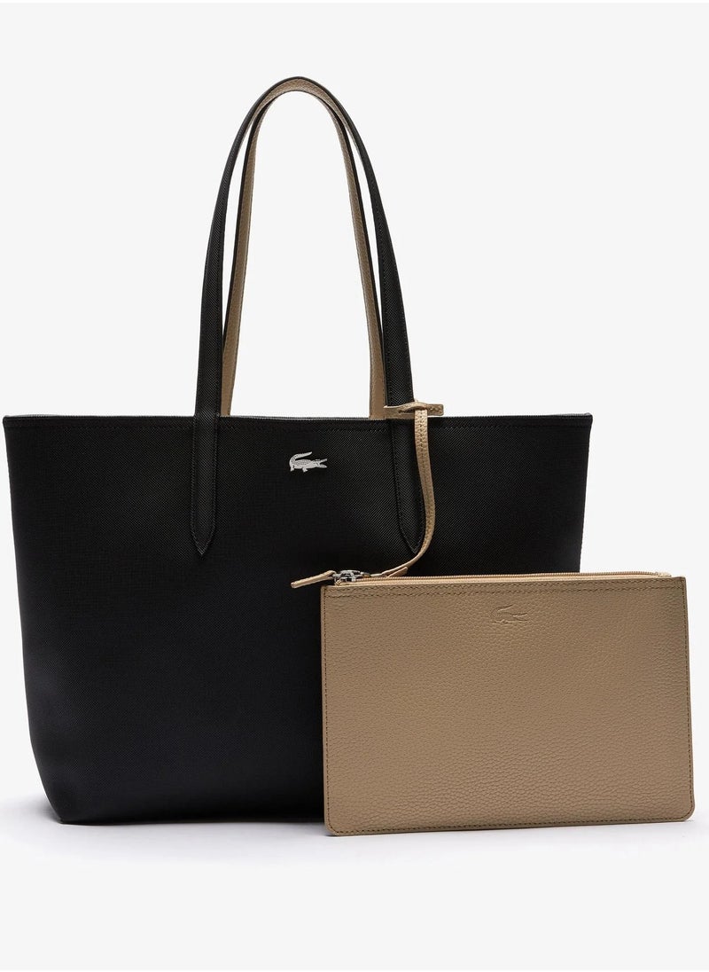 Lacoste Women's Double sided Two tone Large Capacity Handbag, Fashionable Multi functional, Black/Brown