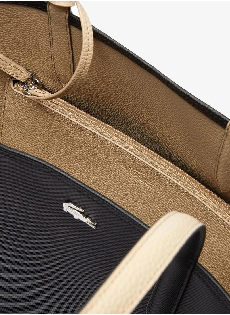 Lacoste Women's Double sided Two tone Large Capacity Handbag, Fashionable Multi functional, Black/Brown