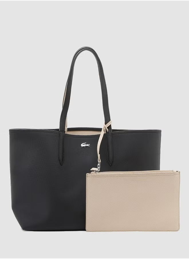 LACOSTE Anna Reversible Bicolour Tote Bag Black/Beige