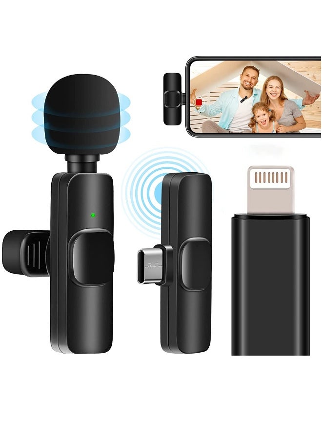 Wireless Lavalier Microphone for iPhone Plug-Play Youtubers Facebook Live Stream Vloggers Interview Video Recording Noise Reduction Auto-syncs Clip-on Lapel Mic