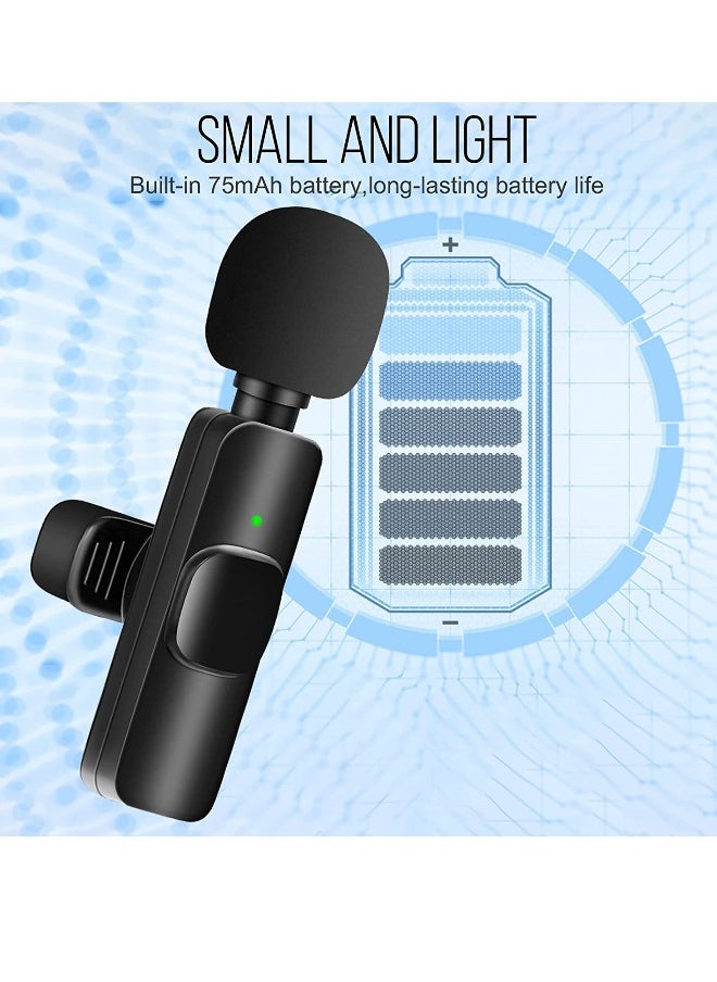 Wireless Lavalier Microphone for iPhone Plug-Play Youtubers Facebook Live Stream Vloggers Interview Video Recording Noise Reduction Auto-syncs Clip-on Lapel Mic