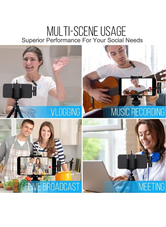 Wireless Lavalier Microphone for iPhone Plug-Play Youtubers Facebook Live Stream Vloggers Interview Video Recording Noise Reduction Auto-syncs Clip-on Lapel Mic