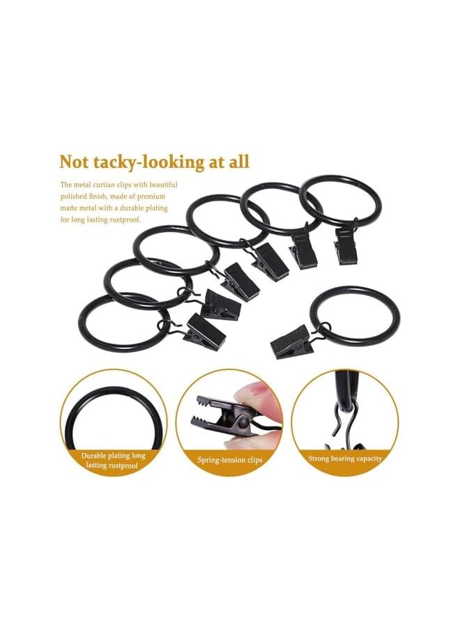 40 Pcs Curtain Rings with Clip Hooks, Steel Curtain Rings, Curtain Clip Hooks, Decorative Rod Clips Hangers, 1.5 Inch Inside Diameter, Rustproof Vintage Black