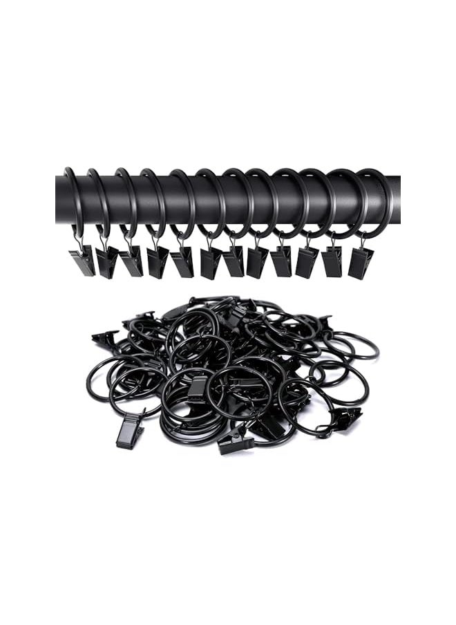40 Pcs Curtain Rings with Clip Hooks, Steel Curtain Rings, Curtain Clip Hooks, Decorative Rod Clips Hangers, 1.5 Inch Inside Diameter, Rustproof Vintage Black