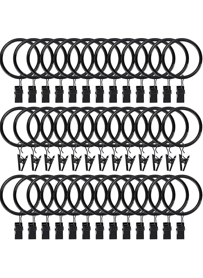 40 Pcs Curtain Rings with Clip Hooks, Steel Curtain Rings, Curtain Clip Hooks, Decorative Rod Clips Hangers, 1.5 Inch Inside Diameter, Rustproof Vintage Black