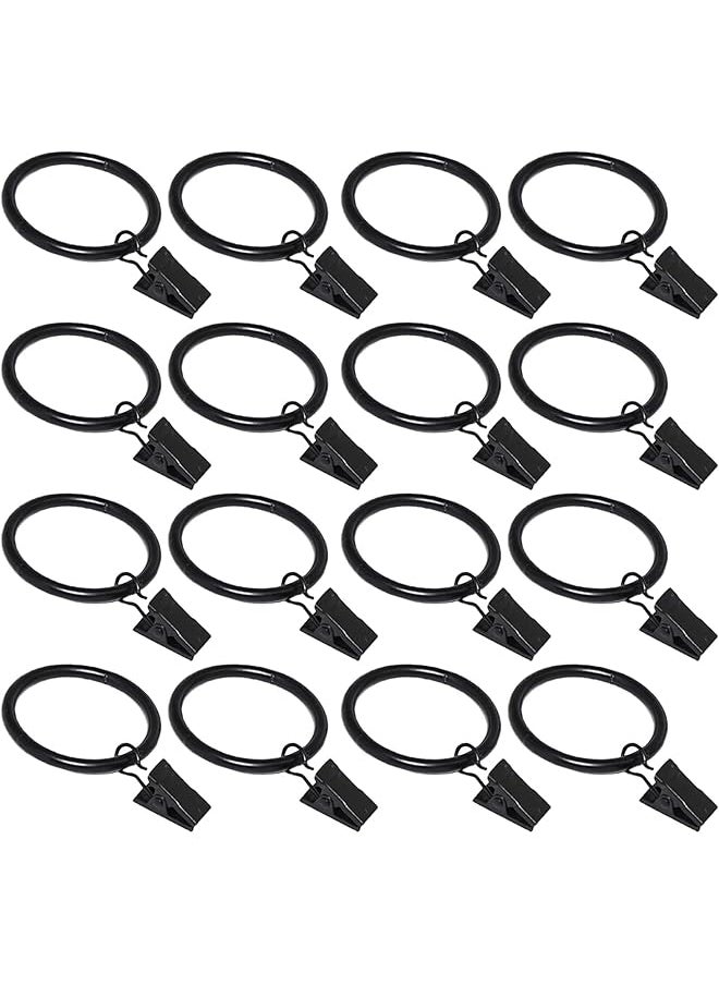 16 Pack Curtain Rings with Clips, Window Clip Rings Black Curtain Hooks Hangers Clip Rings for Hanging Drapery Drapes Bows, Small 1.26 Inch in Diameter, Fits up to 1