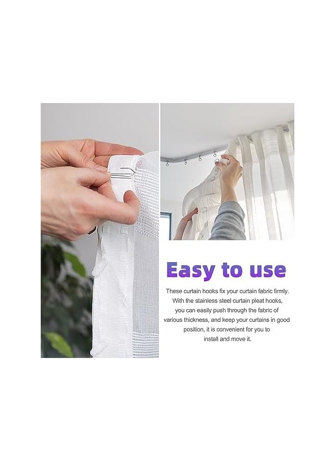 30Pcs Silver Stainless Steel Curtain Pleat Hooks,Drapery Hook and Pin for Pleated Drapes 4 Prongs Pinch Pleat Hook Clips, 4 End Curtains Hangers for Window Curtain, Door, Bathroom